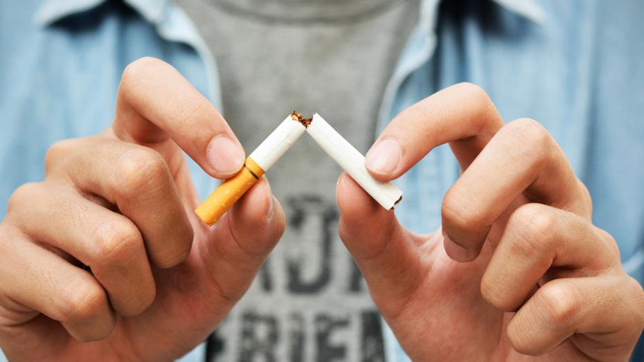 A cigarette being broken in half.